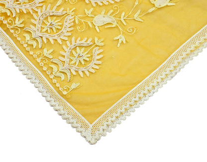 Indian Vintage Yellow Dupatta Long Stole Net Mess Hand Embroidered Scarves Veil Hijab Sequins stole veil hijab