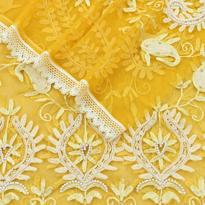 Indian Vintage Yellow Dupatta Long Stole Net Mess Hand Embroidered Scarves Veil Hijab Sequins stole veil hijab