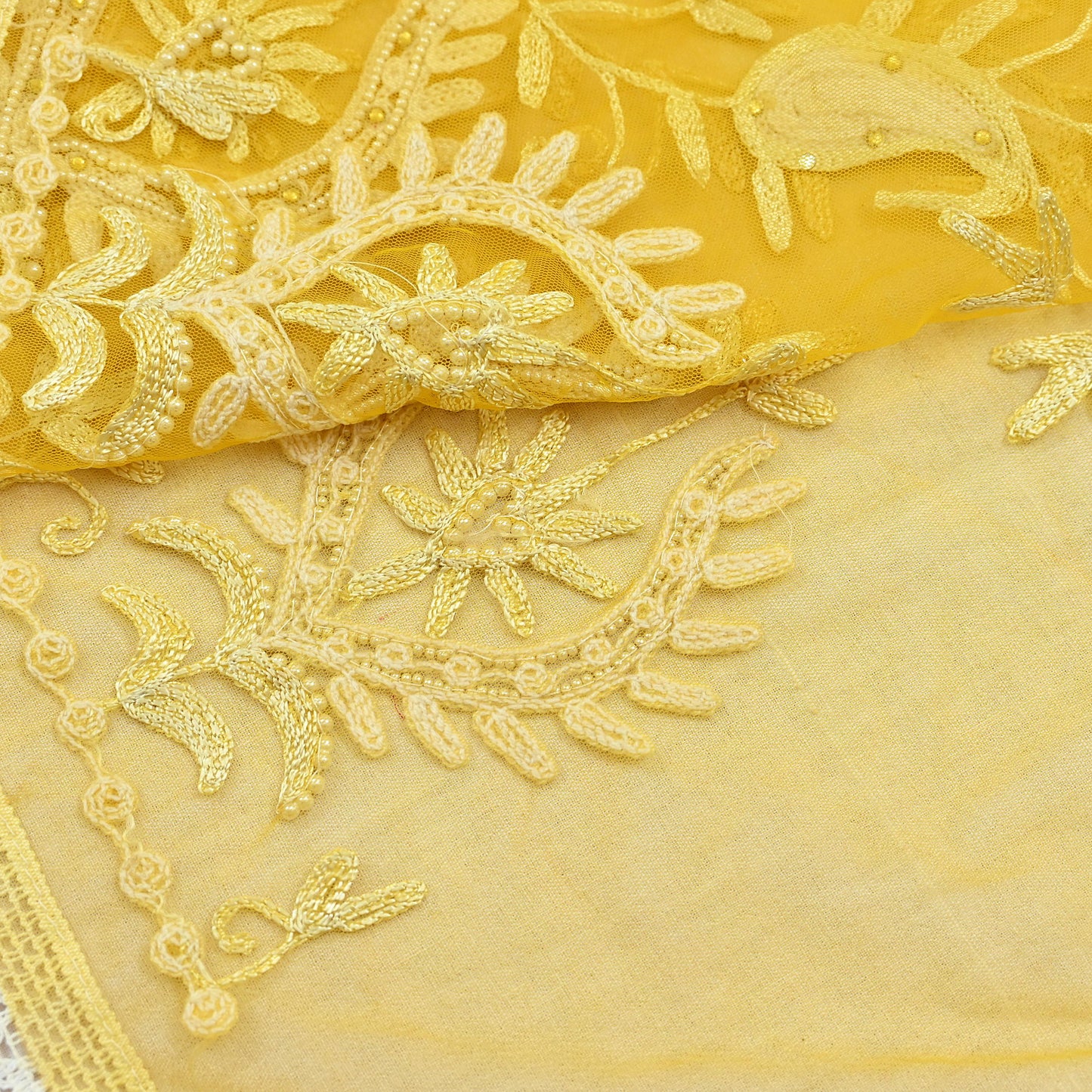 Indian Vintage Yellow Dupatta Long Stole Net Mess Hand Embroidered Scarves Veil Hijab Sequins stole veil hijab