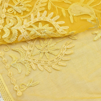 Indian Vintage Yellow Dupatta Long Stole Net Mess Hand Embroidered Scarves Veil Hijab Sequins stole veil hijab