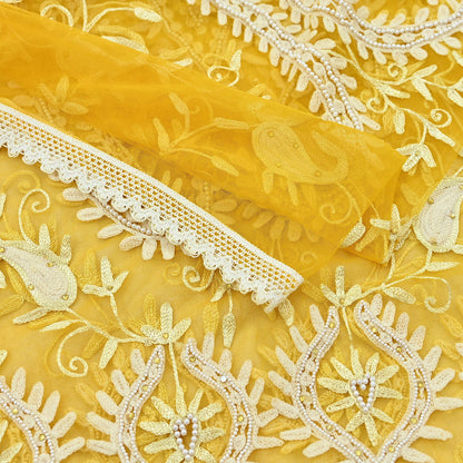 Indian Vintage Yellow Dupatta Long Stole Net Mess Hand Embroidered Scarves Veil Hijab Sequins stole veil hijab