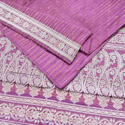 Indian Vintage Purple & Multi Heavy Saree Pure Satin Silk Woven Brocade Banarasi Sari Fabric Zari Ethnic 5Yd Bridal Wedding Banarasi sari