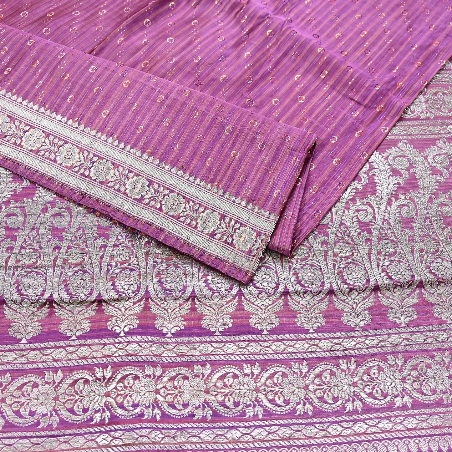 Indian Vintage Purple & Multi Heavy Saree Pure Satin Silk Woven Brocade Banarasi Sari Fabric Zari Ethnic 5Yd Bridal Wedding Banarasi sari
