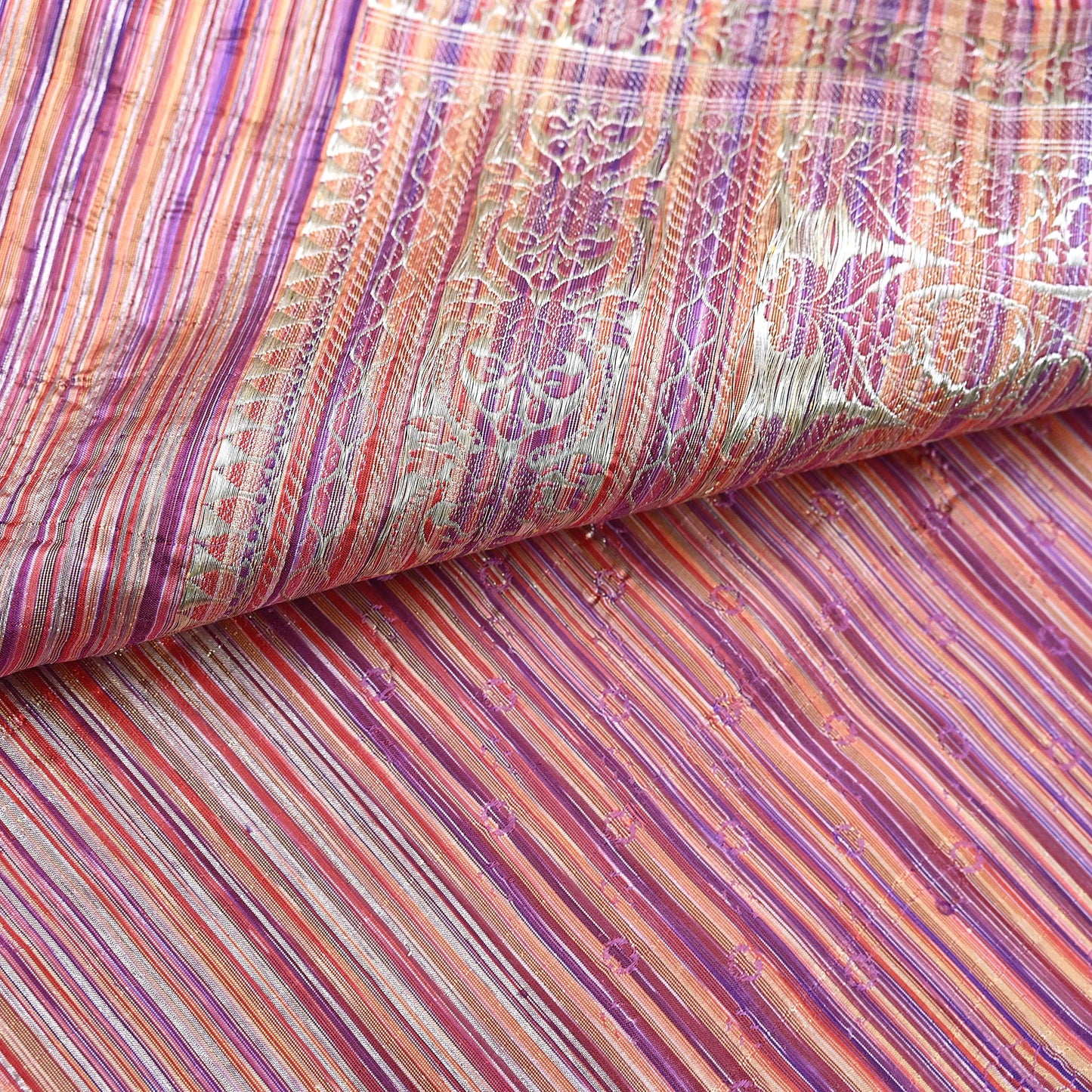 Indian Vintage Purple & Multi Heavy Saree Pure Satin Silk Woven Brocade Banarasi Sari Fabric Zari Ethnic 5Yd Bridal Wedding Banarasi sari