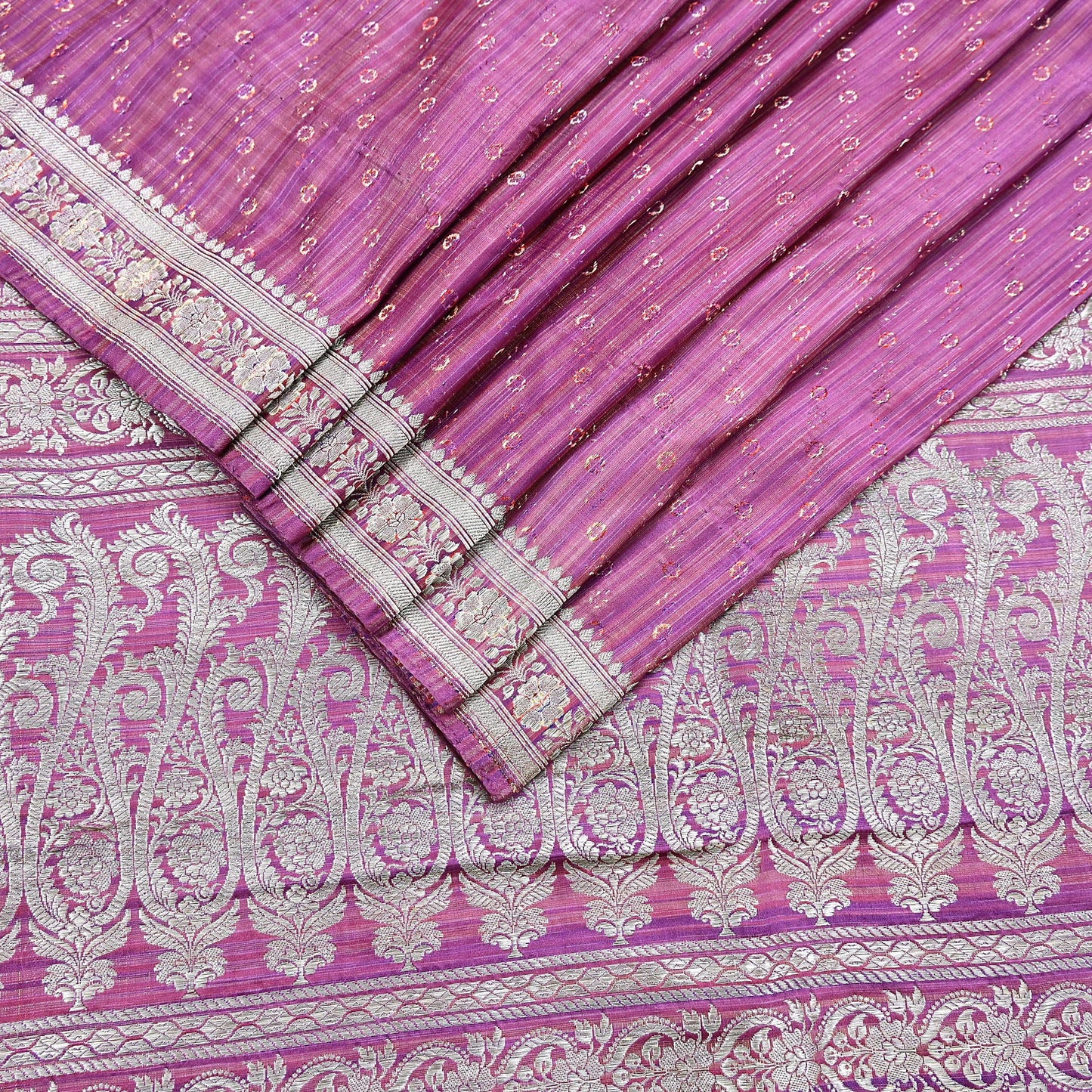 Indian Vintage Purple & Multi Heavy Saree Pure Satin Silk Woven Brocade Banarasi Sari Fabric Zari Ethnic 5Yd Bridal Wedding Banarasi sari