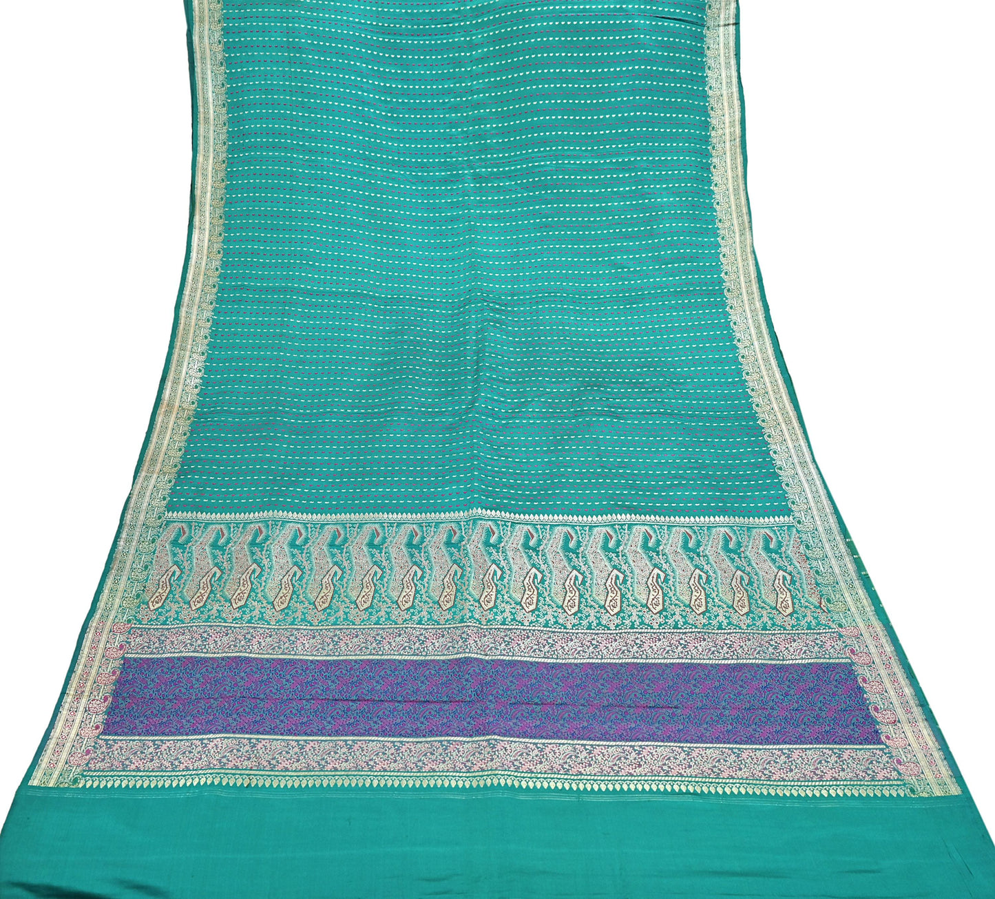 Indian Vintage Sari Green Heavy Pure Satin Silk Woven Banarasi Tanchoi Saree 5Yd Ethnic Craft Fabric Upcycle Bridal Heavy Sarees