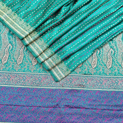 Indian Vintage Sari Green Heavy Pure Satin Silk Woven Banarasi Tanchoi Saree 5Yd Ethnic Craft Fabric Upcycle Bridal Heavy Sarees