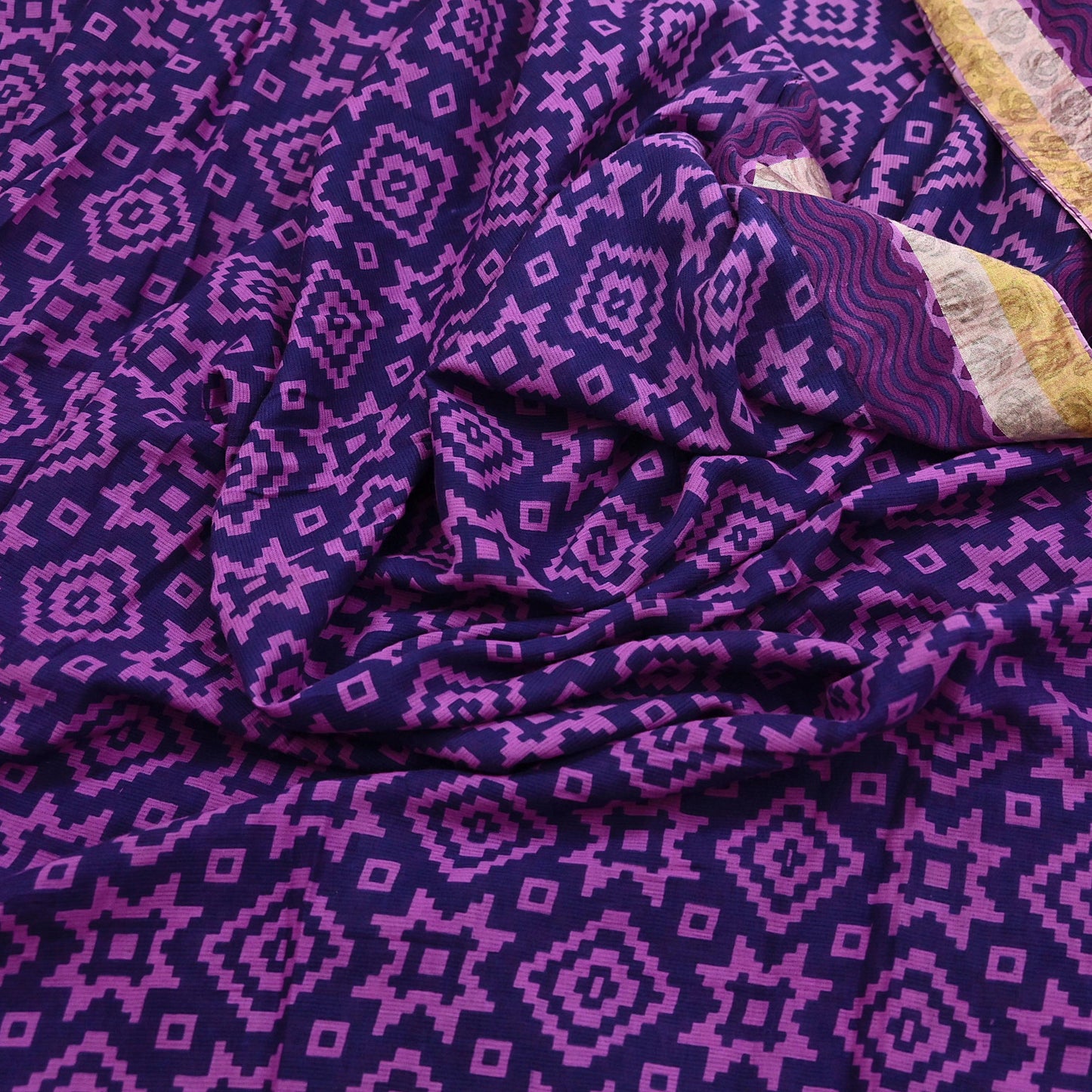 Indian Vintage Sari Blue & Purple Printed Pure Cotton Sarees Craft Fabric 5Yd Soft Sewing Sarong Wrap Boho Floral Quilting Dress making