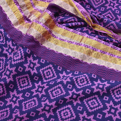 Indian Vintage Sari Blue & Purple Printed Pure Cotton Sarees Craft Fabric 5Yd Soft Sewing Sarong Wrap Boho Floral Quilting Dress making