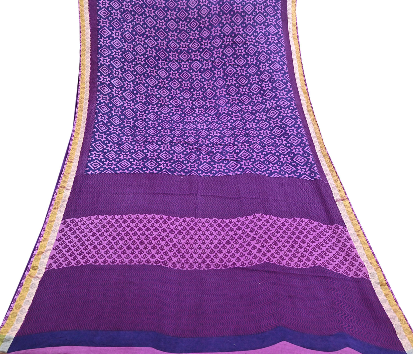 Indian Vintage Sari Blue & Purple Printed Pure Cotton Sarees Craft Fabric 5Yd Soft Sewing Sarong Wrap Boho Floral Quilting Dress making