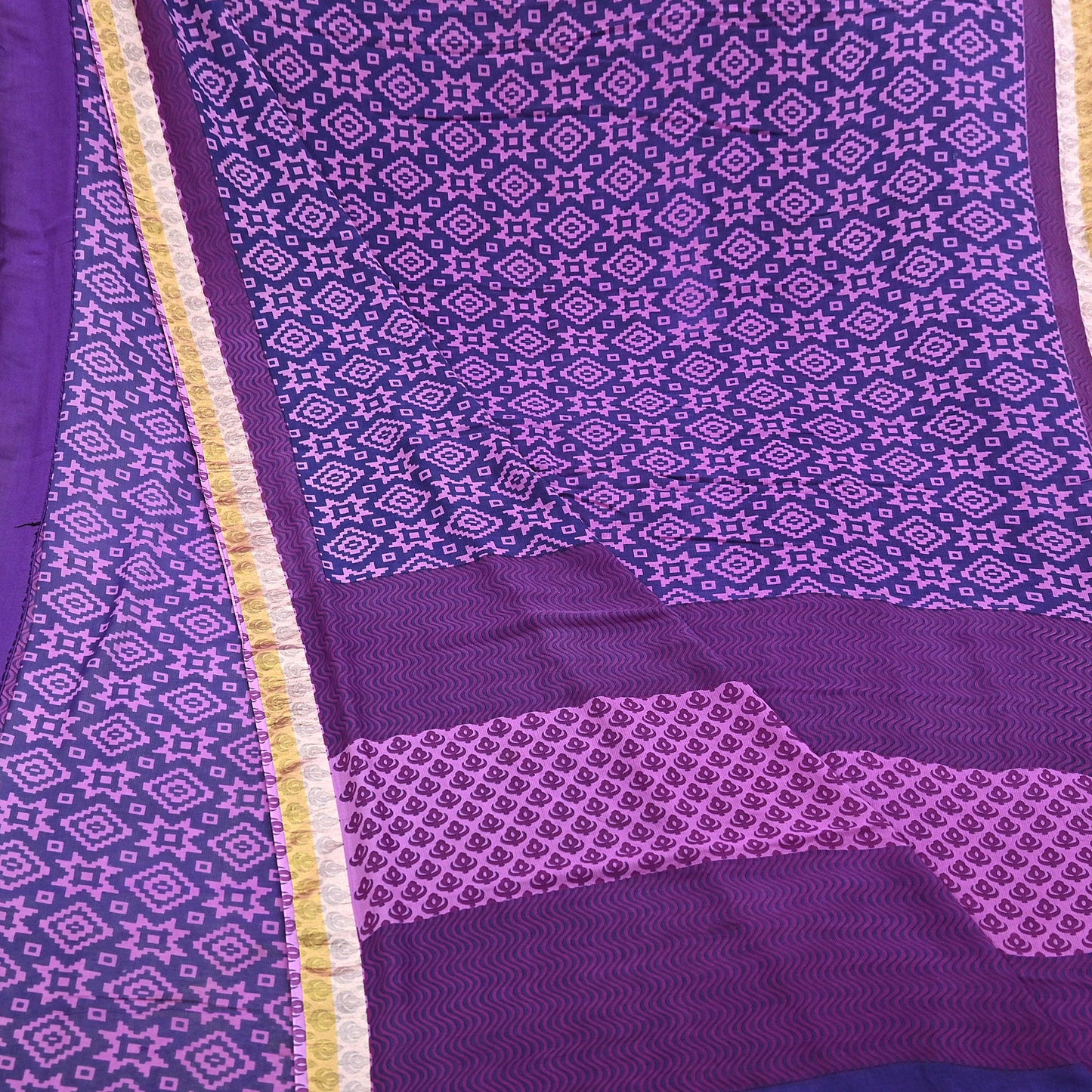 Indian Vintage Sari Blue & Purple Printed Pure Cotton Sarees Craft Fabric 5Yd Soft Sewing Sarong Wrap Boho Floral Quilting Dress making