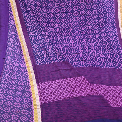 Indian Vintage Sari Blue & Purple Printed Pure Cotton Sarees Craft Fabric 5Yd Soft Sewing Sarong Wrap Boho Floral Quilting Dress making