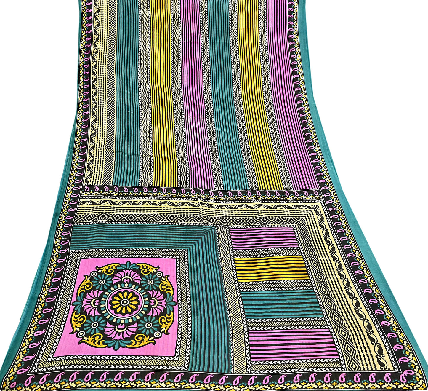 Indian Vintage Multi Saree Printed 100% Pure Cotton Sari Craft Fabric Soft 5Yd Sewing Sarong Wrap Boho Dress Making Quilting Crafting