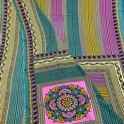 Indian Vintage Multi Saree Printed 100% Pure Cotton Sari Craft Fabric Soft 5Yd Sewing Sarong Wrap Boho Dress Making Quilting Crafting