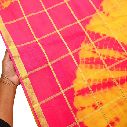 Indian Vintage Yellow & Pink Saree Pure Cotton Bandhani Print Woven Sari Craft Soft Fabric 5Yd Sewing Sarong Wrap Boho Abstract Design