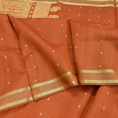 Indian Vintage Sari Orange 100% Pure Silk Hand Woven Sarees Craft Fabric 5Yd Ethnic Sewing Dress making Crafting Quilting Upcycle