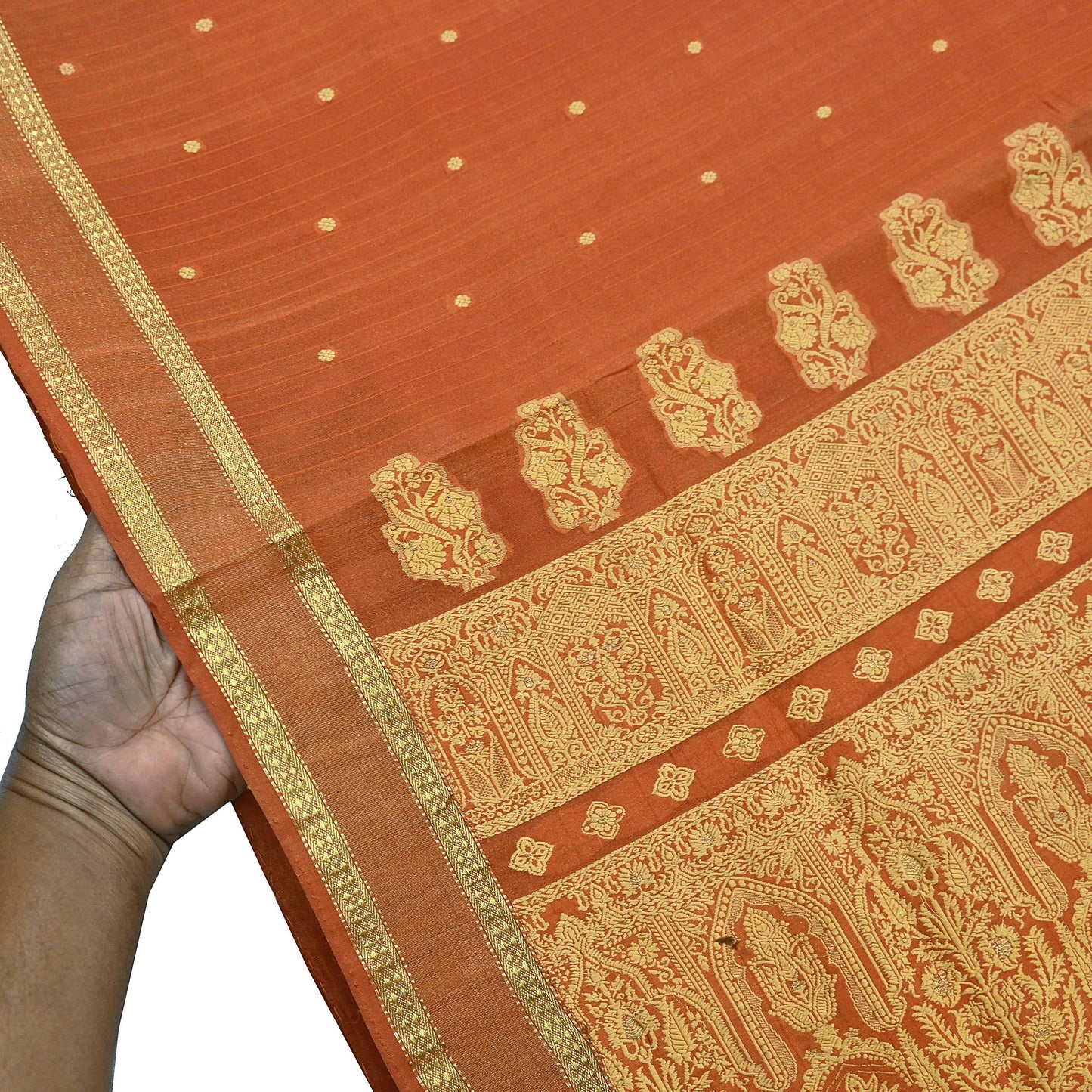Indian Vintage Sari Orange 100% Pure Silk Hand Woven Sarees Craft Fabric 5Yd Ethnic Sewing Dress making Crafting Quilting Upcycle