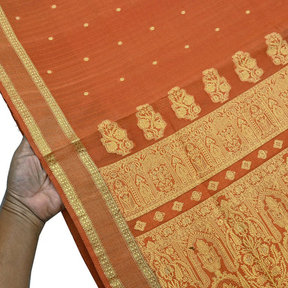 Indian Vintage Sari Orange 100% Pure Silk Hand Woven Sarees Craft Fabric 5Yd Ethnic Sewing Dress making Crafting Quilting Upcycle