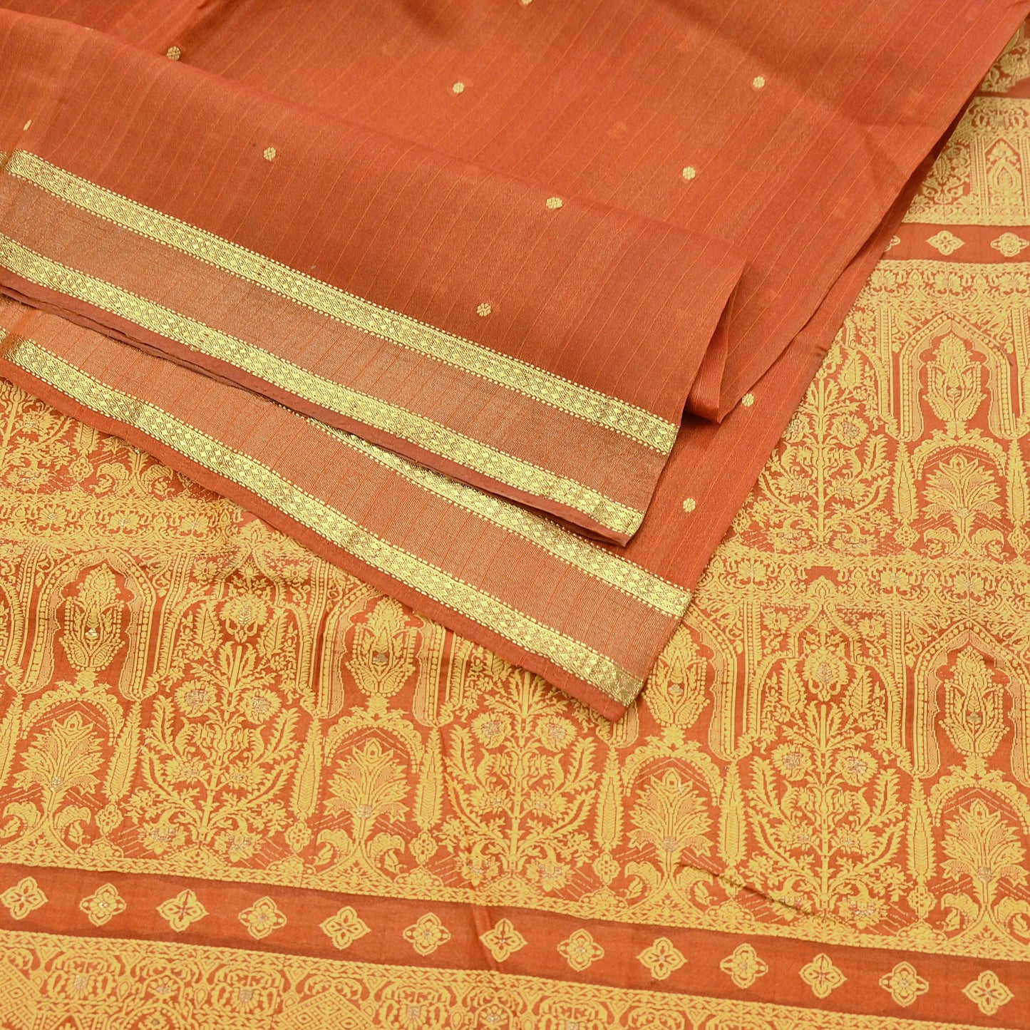Indian Vintage Sari Orange 100% Pure Silk Hand Woven Sarees Craft Fabric 5Yd Ethnic Sewing Dress making Crafting Quilting Upcycle