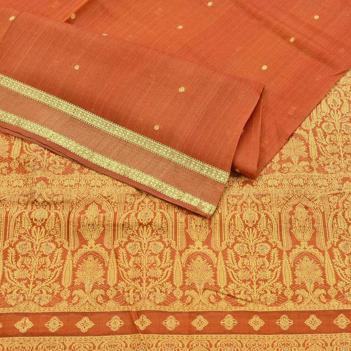 Indian Vintage Sari Orange 100% Pure Silk Hand Woven Sarees Craft Fabric 5Yd Ethnic Sewing Dress making Crafting Quilting Upcycle