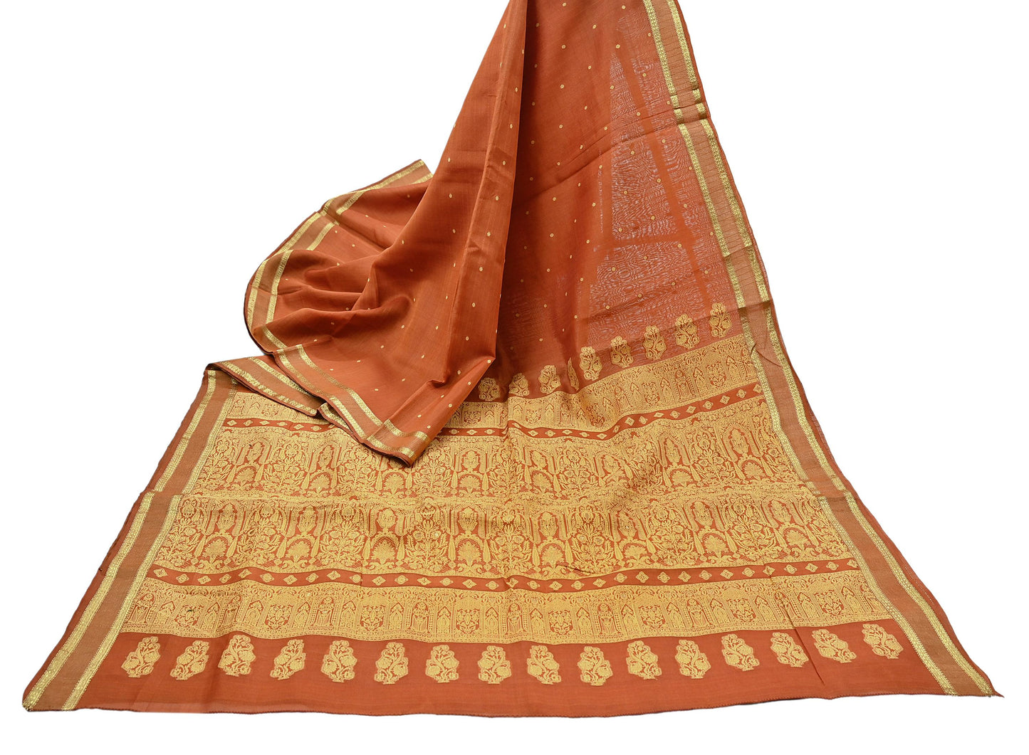 Indian Vintage Sari Orange 100% Pure Silk Hand Woven Sarees Craft Fabric 5Yd Ethnic Sewing Dress making Crafting Quilting Upcycle