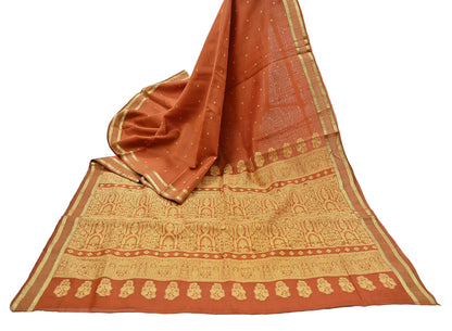 Indian Vintage Sari Orange 100% Pure Silk Hand Woven Sarees Craft Fabric 5Yd Ethnic Sewing Dress making Crafting Quilting Upcycle