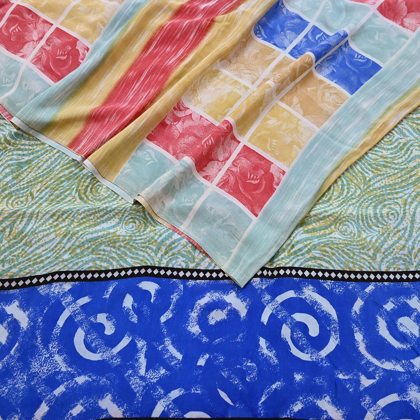 Indian Vintage Sari Multi Pure Crepe Silk Printed Saree 5yard Sewing Geometric Craft Fabric Wrap Dress Making Crafting Quilting
