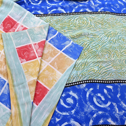 Indian Vintage Sari Multi Pure Crepe Silk Printed Saree 5yard Sewing Geometric Craft Fabric Wrap Dress Making Crafting Quilting