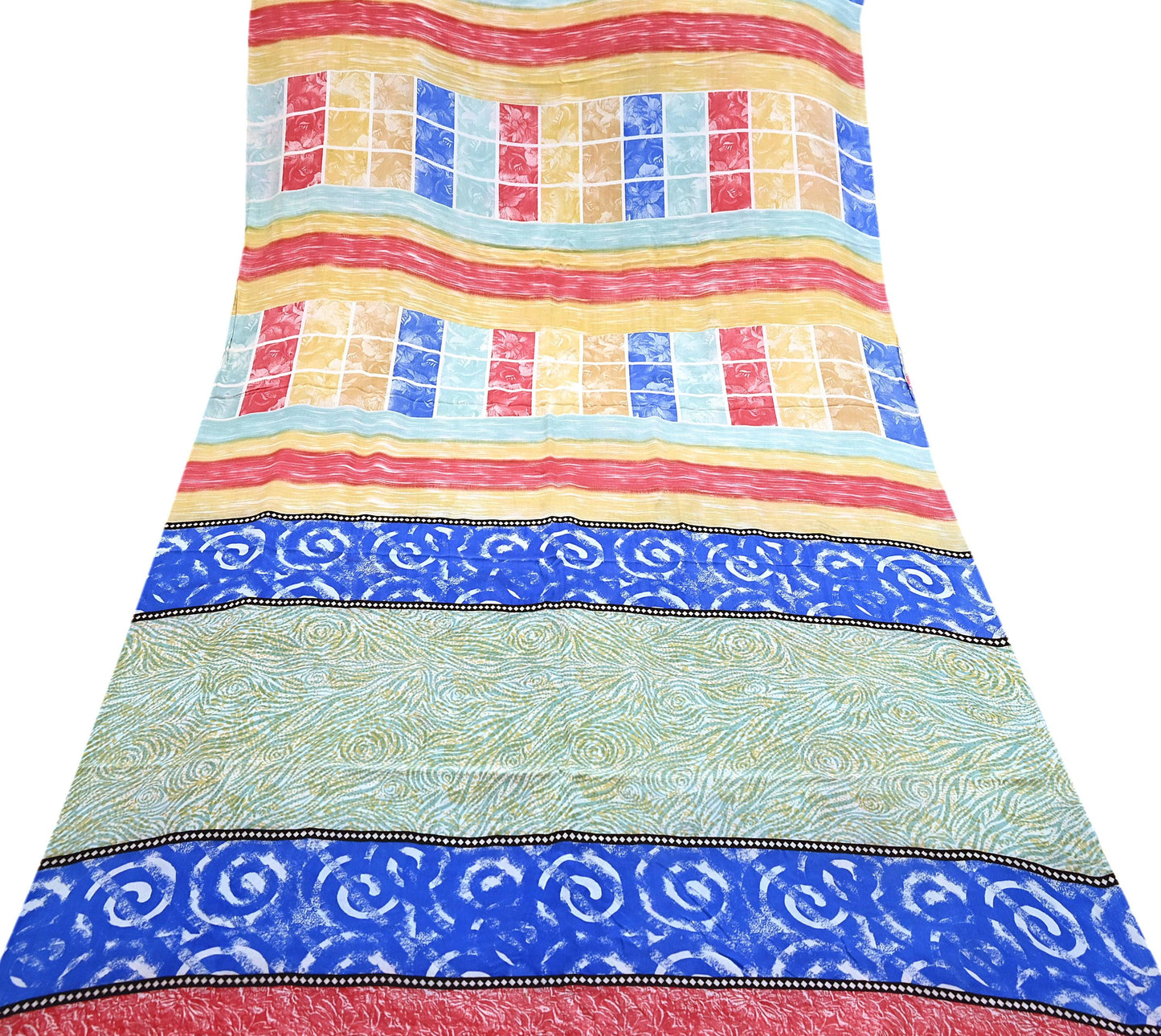Indian Vintage Sari Multi Pure Crepe Silk Printed Saree 5yard Sewing Geometric Craft Fabric Wrap Dress Making Crafting Quilting