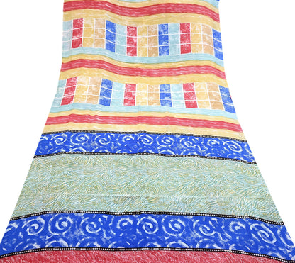 Indian Vintage Sari Multi Pure Crepe Silk Printed Saree 5yard Sewing Geometric Craft Fabric Wrap Dress Making Crafting Quilting