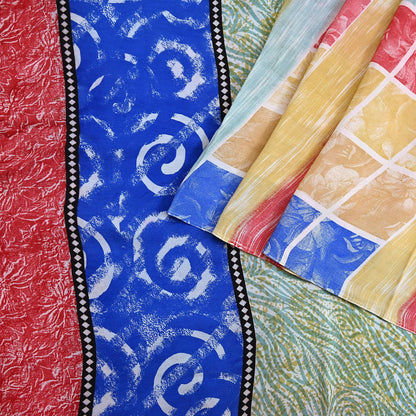 Indian Vintage Sari Multi Pure Crepe Silk Printed Saree 5yard Sewing Geometric Craft Fabric Wrap Dress Making Crafting Quilting