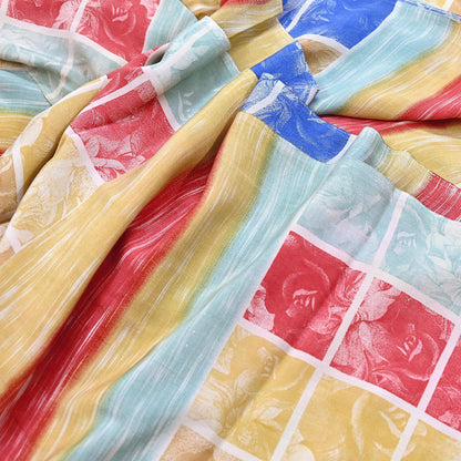 Indian Vintage Sari Multi Pure Crepe Silk Printed Saree 5yard Sewing Geometric Craft Fabric Wrap Dress Making Crafting Quilting