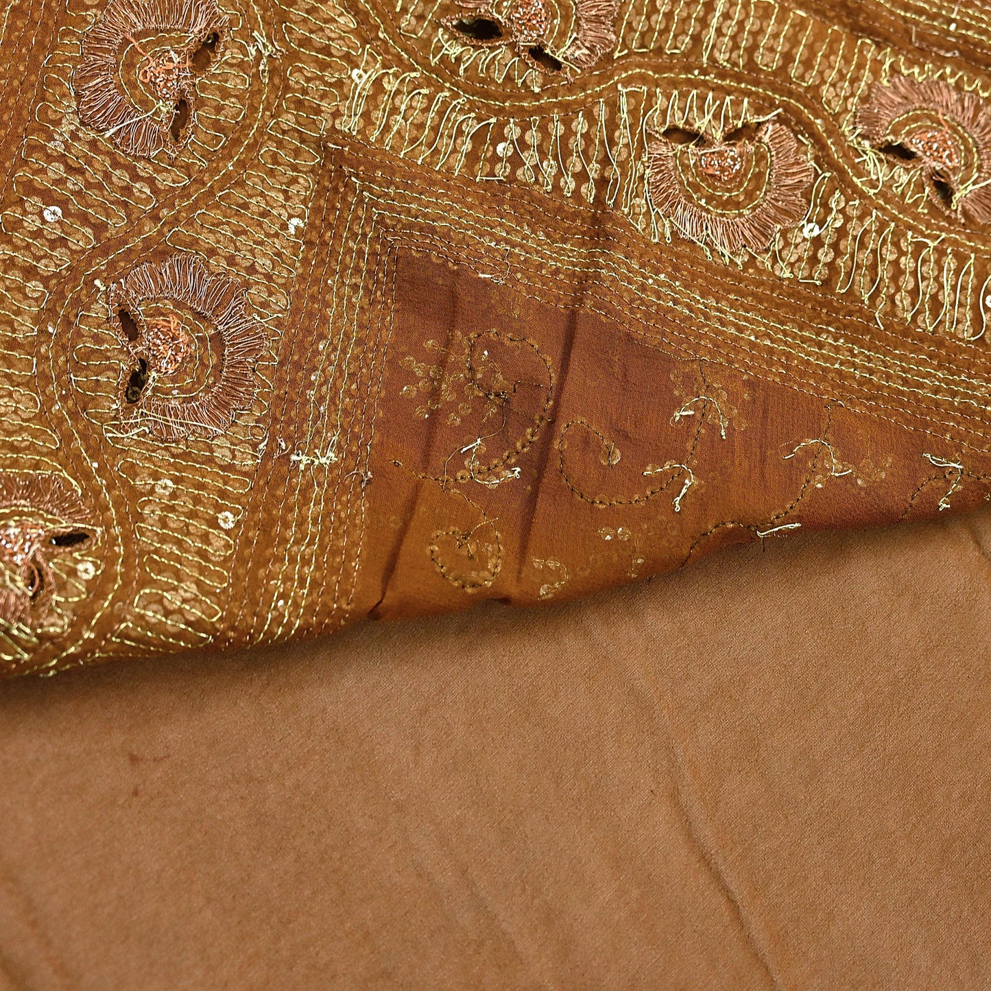 Indian Vintage Heavy Sarees Mustard Pure Georgette Silk Hand Embroidered Sari Fabric 6Yd Sewing Ethnic zari with blouse fabric