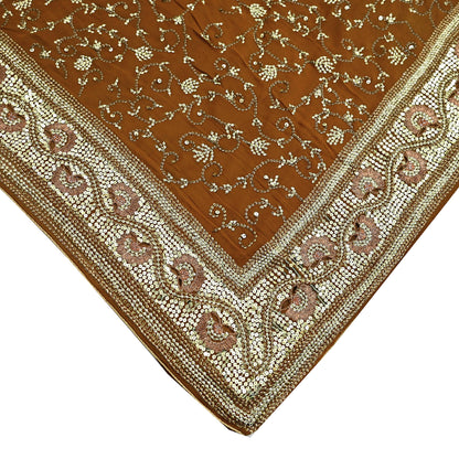 Indian Vintage Heavy Sarees Mustard Pure Georgette Silk Hand Embroidered Sari Fabric 6Yd Sewing Ethnic zari with blouse fabric