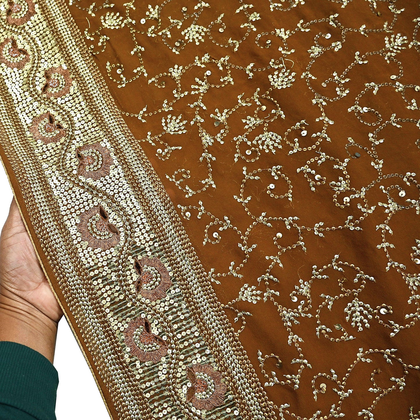 Indian Vintage Heavy Sarees Mustard Pure Georgette Silk Hand Embroidered Sari Fabric 6Yd Sewing Ethnic zari with blouse fabric