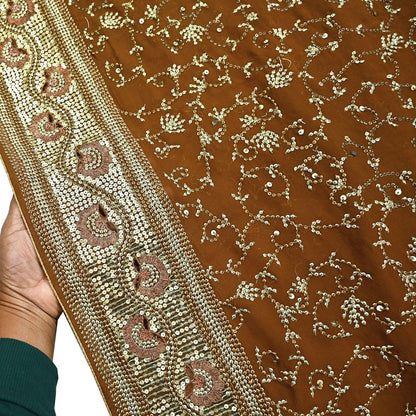 Indian Vintage Heavy Sarees Mustard Pure Georgette Silk Hand Embroidered Sari Fabric 6Yd Sewing Ethnic zari with blouse fabric