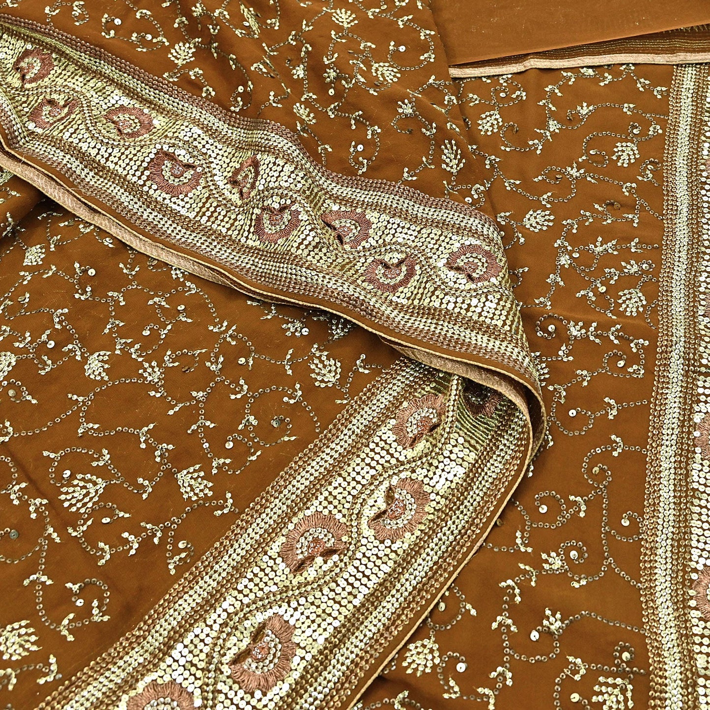 Indian Vintage Heavy Sarees Mustard Pure Georgette Silk Hand Embroidered Sari Fabric 6Yd Sewing Ethnic zari with blouse fabric