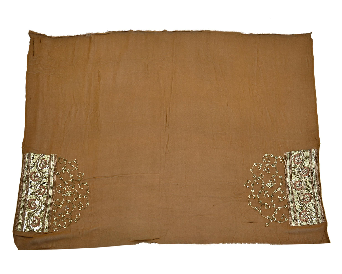 Indian Vintage Heavy Sarees Mustard Pure Georgette Silk Hand Embroidered Sari Fabric 6Yd Sewing Ethnic zari with blouse fabric