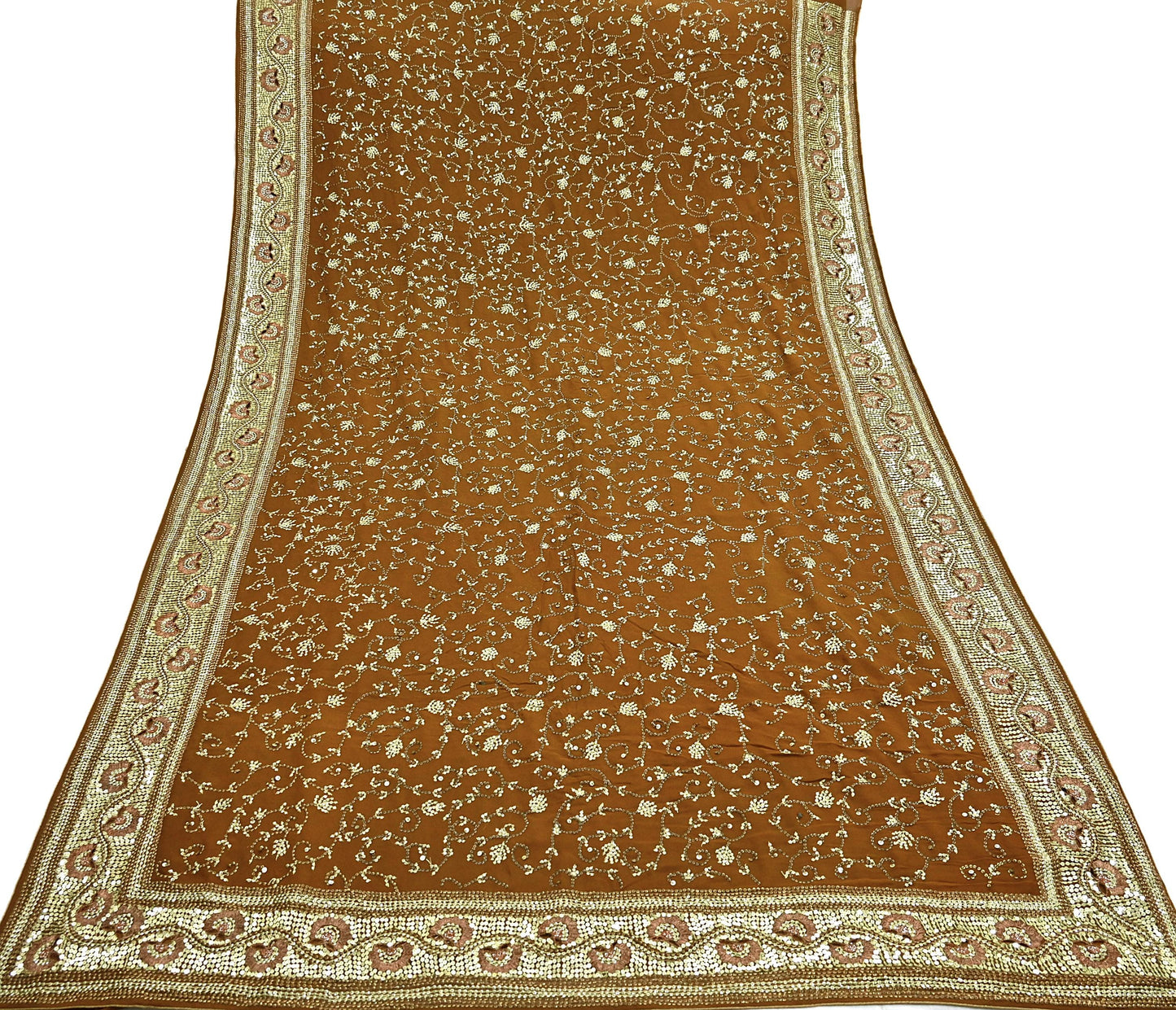 Indian Vintage Heavy Sarees Mustard Pure Georgette Silk Hand Embroidered Sari Fabric 6Yd Sewing Ethnic zari with blouse fabric