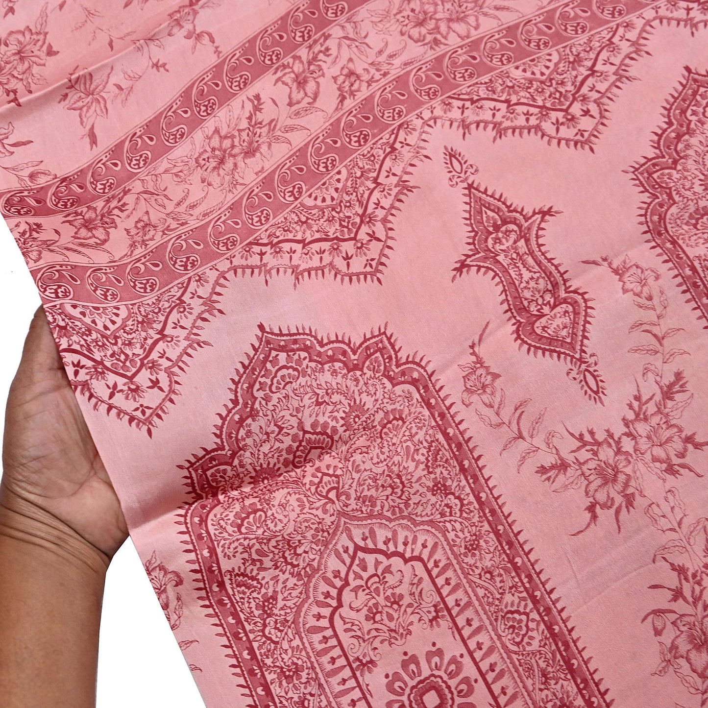 Indian Vintage Sari Peach Printed 100% Pure Satin Silk Sarees 5yd Sewing Craft Fabric Dress Making Wrap Upcycle Quilting Crafting