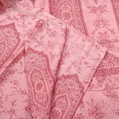 Indian Vintage Sari Peach Printed 100% Pure Satin Silk Sarees 5yd Sewing Craft Fabric Dress Making Wrap Upcycle Quilting Crafting