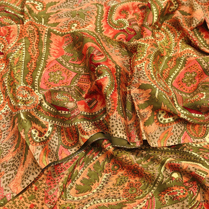Indian Vintage Multi Pure Silk Printed Saree 6Yards Soft Abstract Fabric for Dressmaking, Quilting, Crafting, Sewing, Dress Making