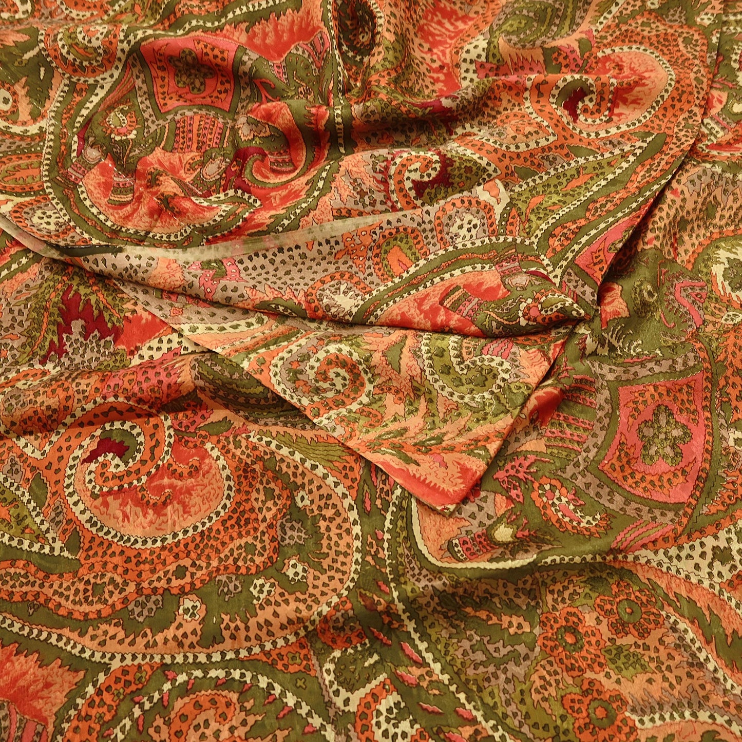 Indian Vintage Multi Pure Silk Printed Saree 6Yards Soft Abstract Fabric for Dressmaking, Quilting, Crafting, Sewing, Dress Making