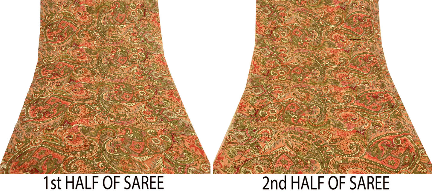 Indian Vintage Multi Pure Silk Printed Saree 6Yards Soft Abstract Fabric for Dressmaking, Quilting, Crafting, Sewing, Dress Making