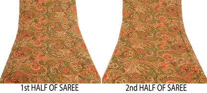 Indian Vintage Multi Pure Silk Printed Saree 6Yards Soft Abstract Fabric for Dressmaking, Quilting, Crafting, Sewing, Dress Making