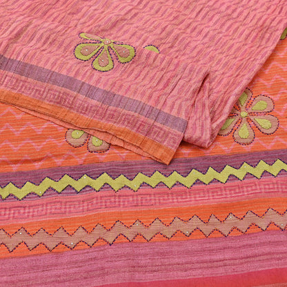 Indian Vintage Saree Peach & Orange Pure Khadi Silk Handloom Hand Beaded Sari Fabric 6yard Ethnic Dressmaking Crafting Upcycle Quilting