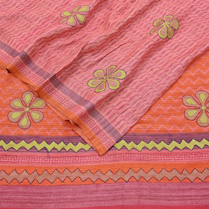 Indian Vintage Saree Peach & Orange Pure Khadi Silk Handloom Hand Beaded Sari Fabric 6yard Ethnic Dressmaking Crafting Upcycle Quilting