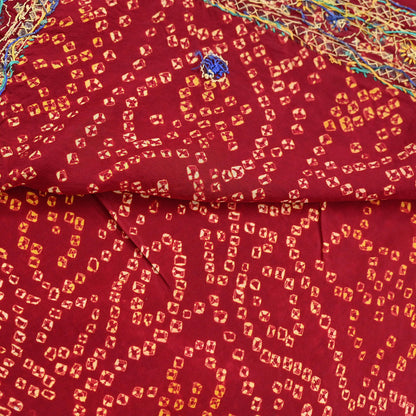 Indian Vintage Maroon Saree Hand Embroidered Bandhani Printed Sari 100% Pure Crepe Silk Indian Sari Fabric 5yard Soft Craft Fabric Beaded