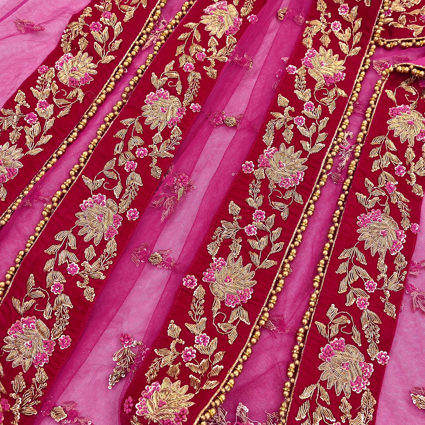 Indian Heavy Wedding Rani pink Net/ velvet Hand Embroidered Lehenga 2pcs Set Designer By Manish Malhotra Party Wear