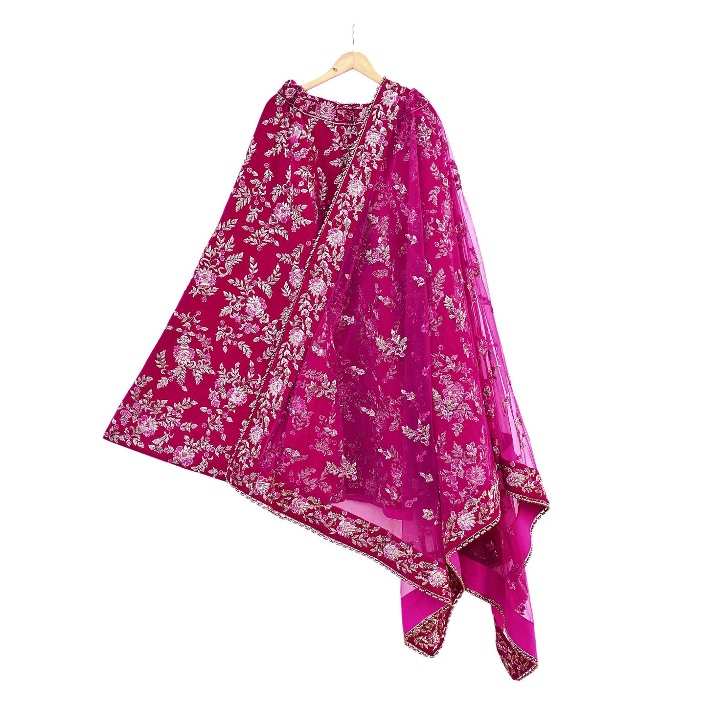 Indian Heavy Wedding Rani pink Net/ velvet Hand Embroidered Lehenga 2pcs Set Designer By Manish Malhotra Party Wear